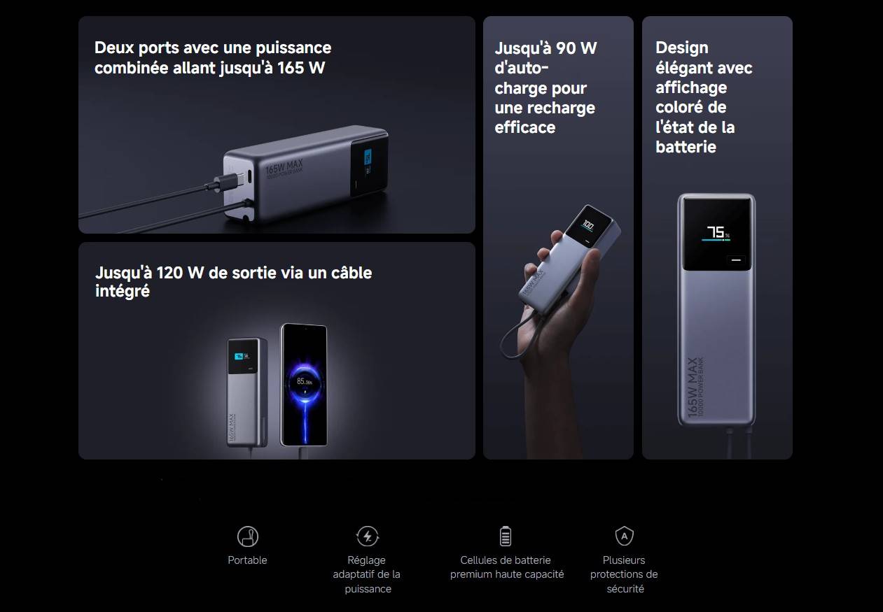 Les caractéristiques de Xiaomi 165W Power Bank 10000 (Integrated Cable)
